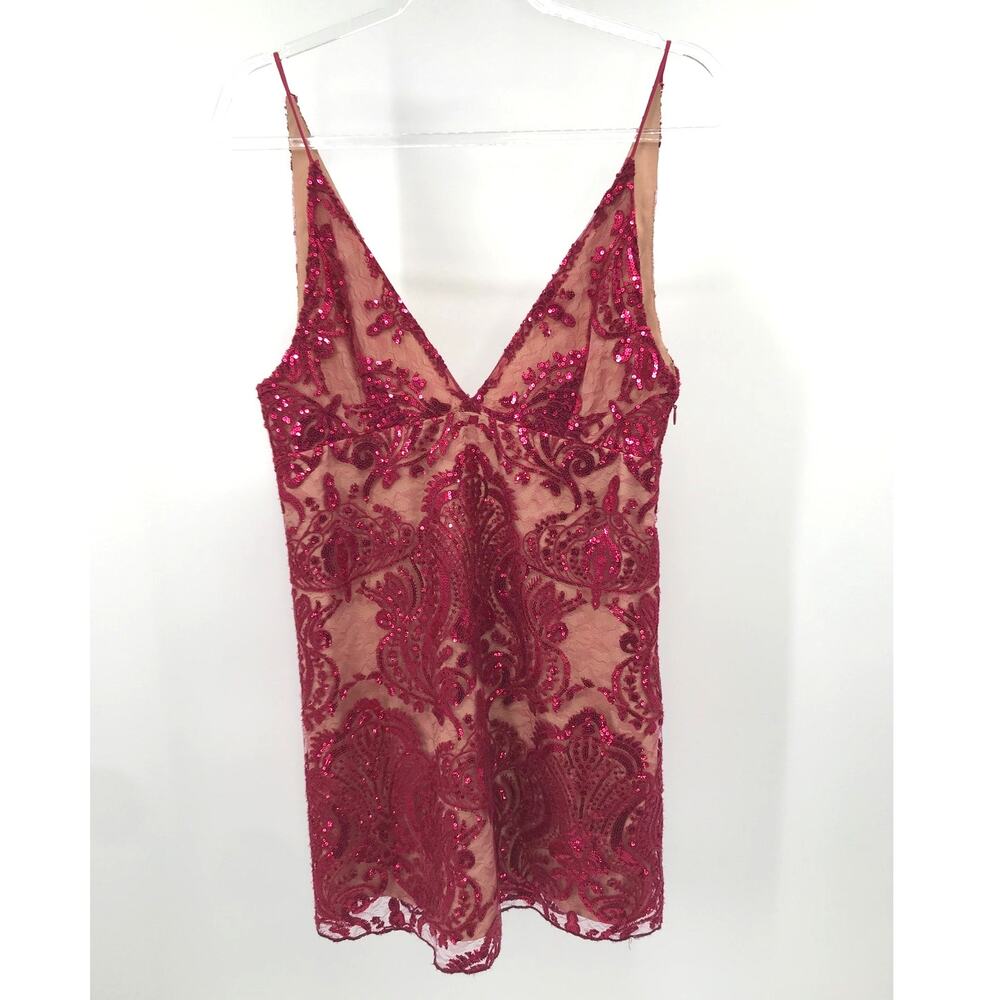 Free People Night Shimmer Mini Dress 4 Raspberry Party
